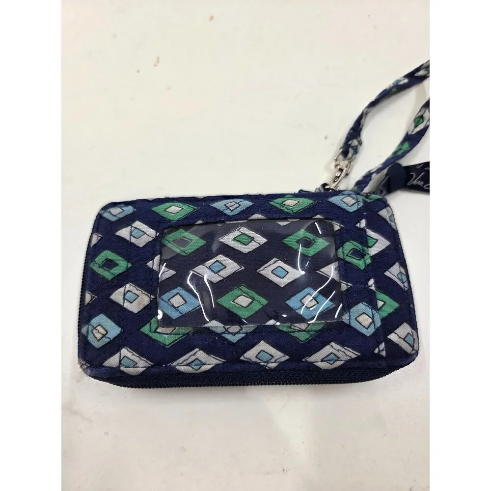 Vera Bradley quilted cotton wristlet wallet navy blue green small zip around